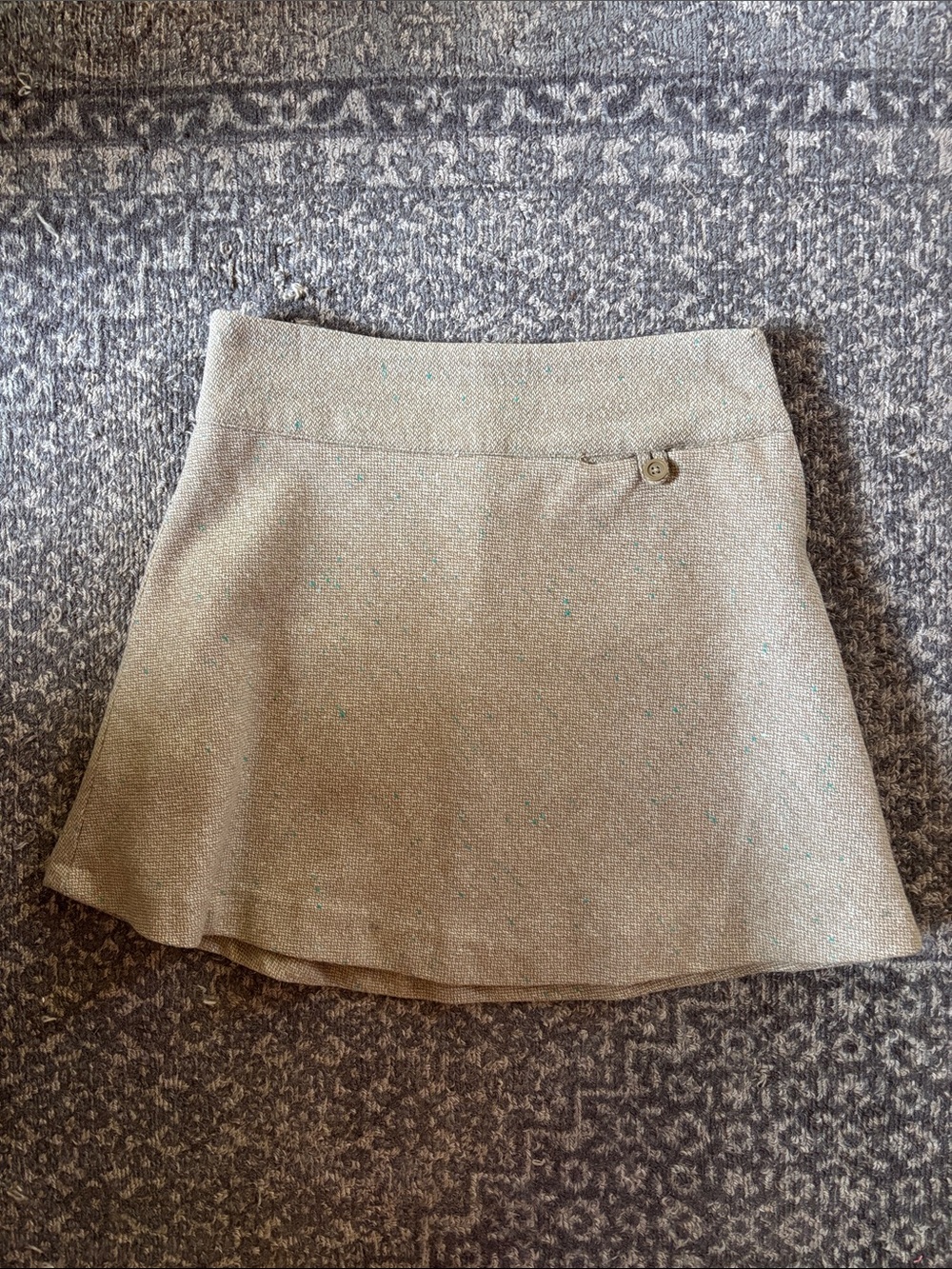 GAP 2000s A-Line Tweed, Wool-blend Mini Skirt in Beige, teal flecks, size 1